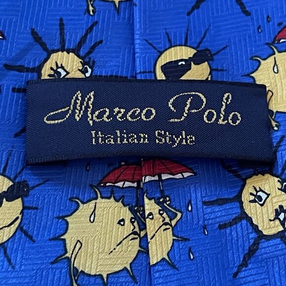 Vintage Marco Polo Italian Style Blue Gold Men’s Neck Tie - Picture 8 of 9